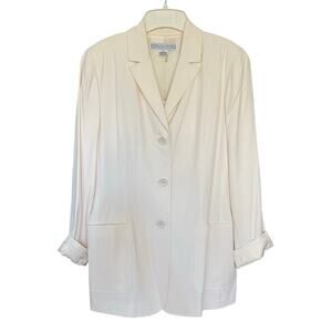 NWT 100% Silk Real Clothes for Saks Fifth Avenue Ivory Blazer Jacket Size Large